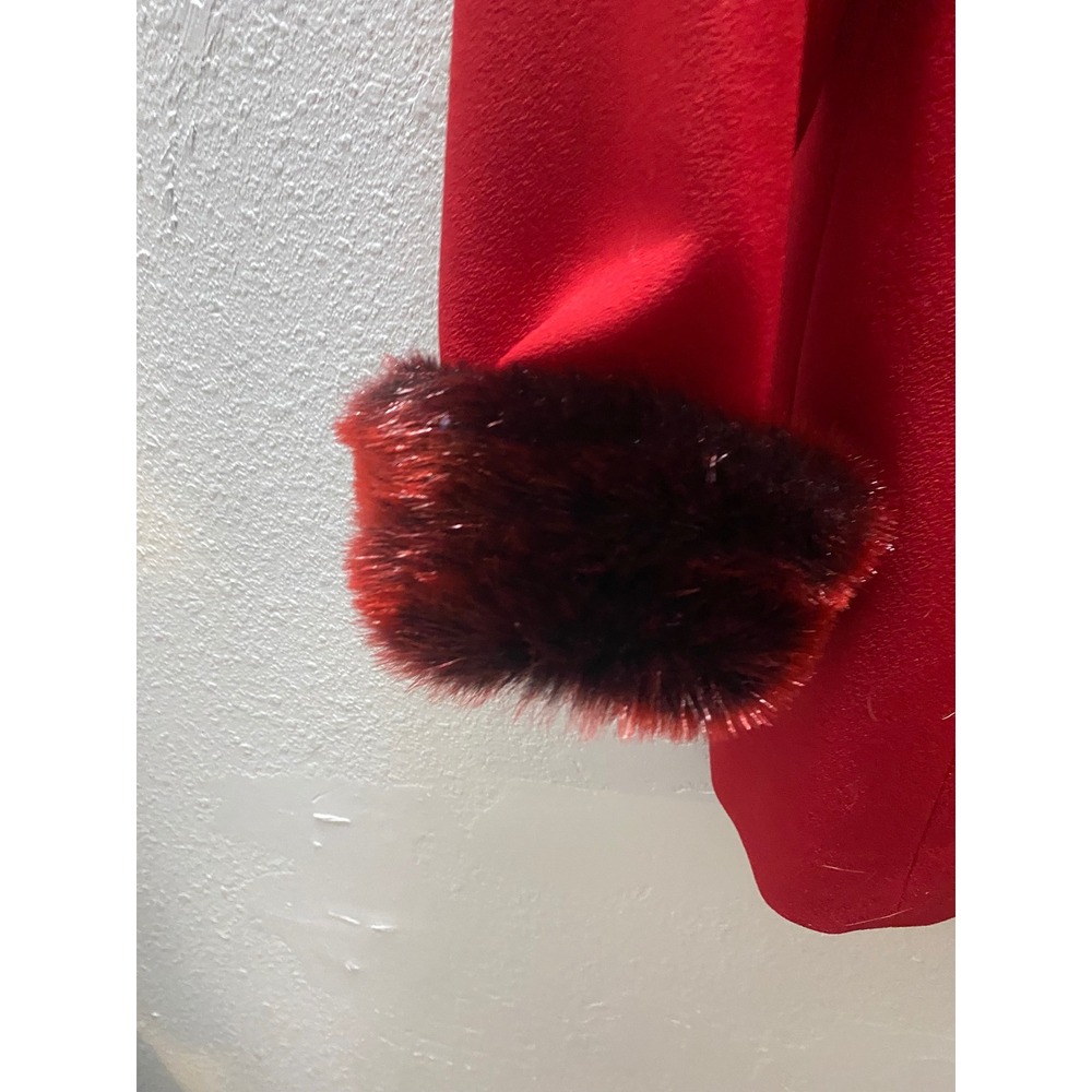 Terry Lewis Classic Luxuries Women Small Red Faux Fur Collar Cuff Blazer Jacket - Picture 6 of 10